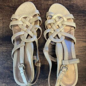 Dana Davis Gold Strappy Sandals with Heel Sz 9 Made in Italy